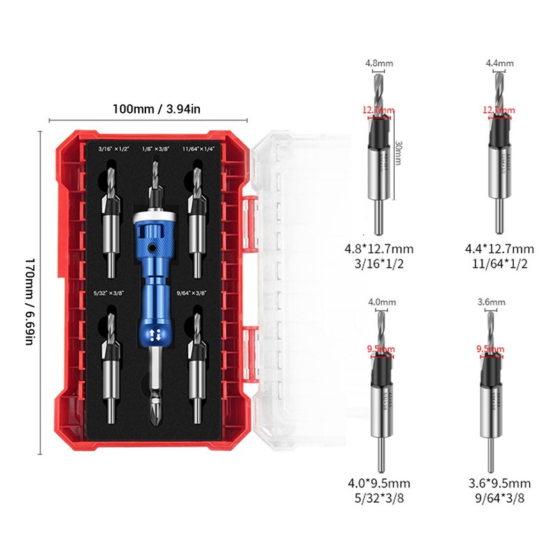 Countersink Drill Bit Set, Carbide Tipped 82 Degree Countersink Set