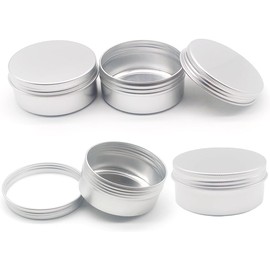 Juego de 4 latas de bálsamo labial plateado de 250 ml, mini recipientes de aluminio para muestras de maquillaje con tapa de tornillo, latas de metal vacías, tarros de viaje para cosméticos