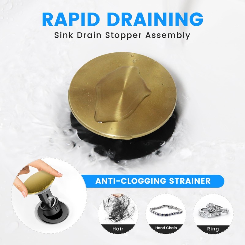 Bathroom Sink Drain with Overflow with Hair Catcher Anti-Clog Sink