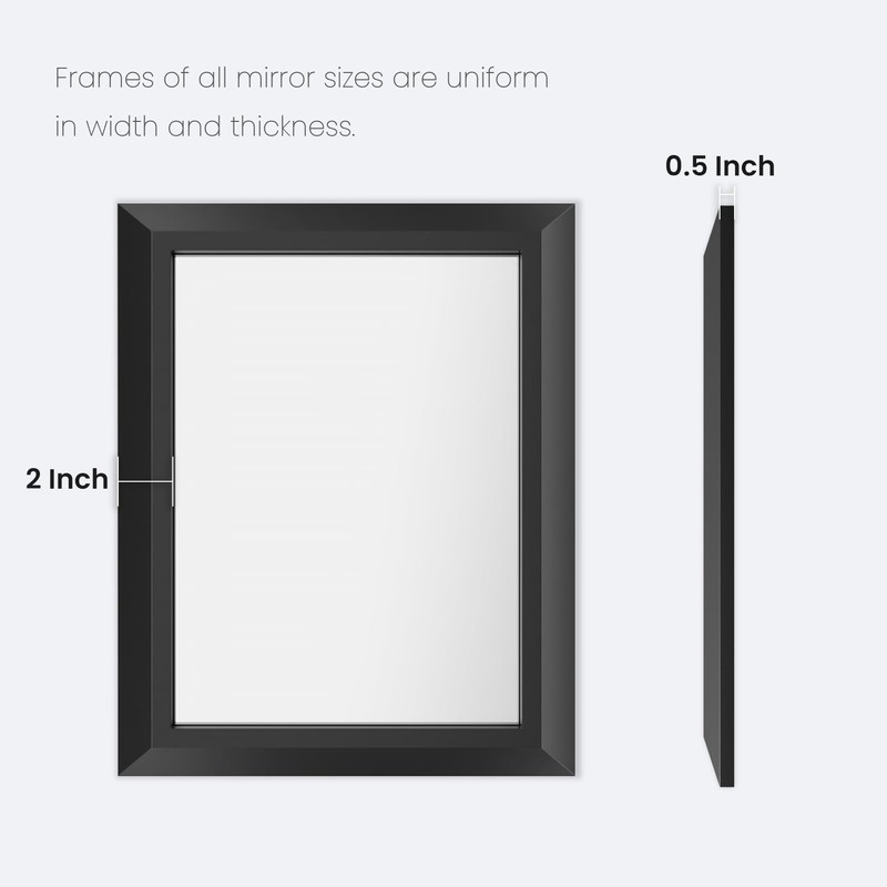 Amorho Black Bathroom Mirror, 24x36 Inch Thick Metal Framed Wall