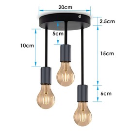 Industrial Ceiling Light Black 3 Way Ceiling Pendant Lights E27 Ceiling Spotlight for Indoor Living Room Bedroom Ceiling Chandelier Rustic Hanging Lights for Kitchen Hallway Restuarant Stair