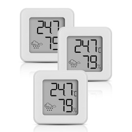 Digital Mini Thermometer Hygrometer Indoor Humidity Meter Room Temperature Monitor and Humidity Meter Temperature Humidity Meter (White-3-Piece)