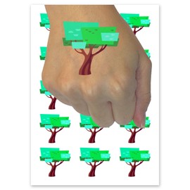 Stylized Geometric Tree Blocky Artsy Temporary Tattoo Water Resistant Fake Body Art Set Collection - 54 1" Tattoos (1 Sheet)