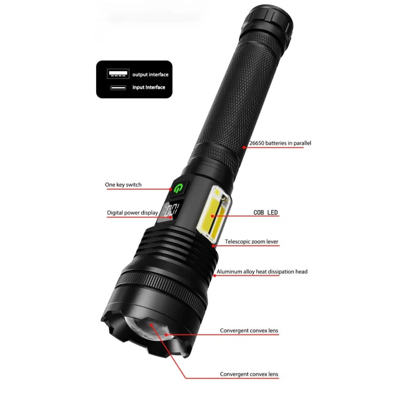 Aeternam Rechargeable Tac Flashlight, 1000+ LMS, Zoomable, LED, USB, IP65,