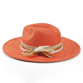 H.Busque Boho Western Hat Big Wide Brim Fedora Hat Felt Panama Hat Dress Up Hat for Men Women Orange