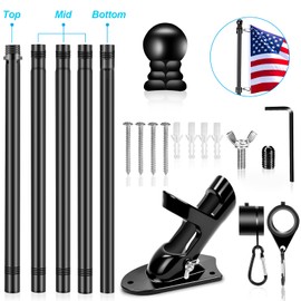6 FT Flag Poles Kit for House with 2-Position Flagpole Bracket & 360° Rotating Flag Rings, 1 Inch Stainless Steel Spinning Flag Pole, Porch Wall Mounting Metal Flag Pole for 3x5 4x6 Flag (6 FT, Black)