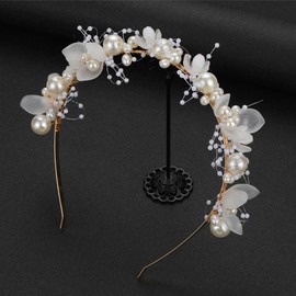 LOHGOU Flower Headband for Women Girls, Wedding Bridal Pearl Headpiece Hairband Hair Accessories for Prom Birthday Party (Silver, One Size)