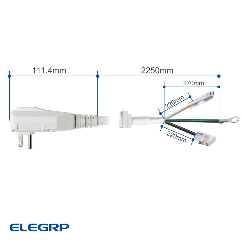 ELEGRP L22620 12AWG Gray LCDI Power Cord Plug for A/C