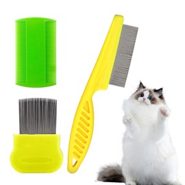 Flea Comb for Dogs and Cats, Lice Comb, Dust and Flea Comb, Set of 3, Metal Teeth, Lice Comb, Plastic, Double-Sided Nit Comb for Removing Fleas for Gentle Care, Lice Comb
