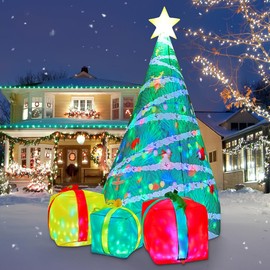 COMIN 7 FT Christmas Inflatables Tree Outdoor Decorations Blow Up Yard Gift Box with Built-in LEDs for Indoor Party Garden Lawn Decor