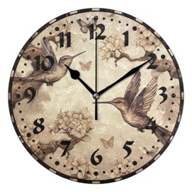 xigua Hummingbirds Wall Clock, Silent Non Ticking 10 Inch Battery Operated Wall Clocks, Easy to Read Clock for Home Kitchen Living Room Bathroom Office Decor