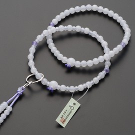 Butsudanya Takita Shoten Buddhist Prayer Beads, Jodo Buddhist Beads, For Women, White Onyx en Shiun Stone, 60,000 Pure Land 8 inch, Pure Silk Gan-Tenbo, Kyoto Prayer Beads, 2 Wheel Beads, Daily Prayer Beads [Takita Shoten Issued by Kyo Nenju Beads Manufa