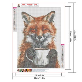 SHEGZHUC Diamond Painting Fox Coffee 30 x 40 cm 5D Diamond Painting Fox Coffee Diamond Painting Pictures Animals Kitchen Diamond Painting Art Embroidery Cross Stitch Pictures Gift Wall Decoration