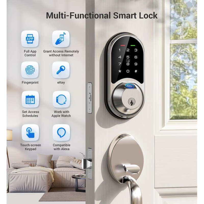 Veise RZ07 Smart Lock, Fingerprint Door Lock, 7-in-1 Keyless Entry