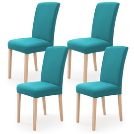 Newthinking Stretch Chair Covers for Dining Room, High Back Dining Chair Covers, Removable and Washable Full Wrap Elastic Chair Cover for Hotel, Wedding, Kitchen, Dining Room (Peacock Blue, 4 Pack)