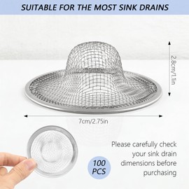 100pcs Mesh Sink Strainer, Stainless Steel Slop Basket Filter Trap, Metal Bathtub Kitchen Drain Strainer, Hair Basket Drain - Fits Most Kitchen Sinks, Bathroom Sinks,Shower Drains