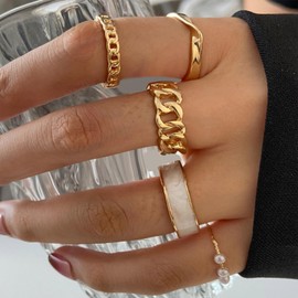 Gold Rings for Women Stackable Rings Set Gifts Trendy Stuff Boho Knuckle Heart Butterfly Pearl Rings Jewelry Gifts