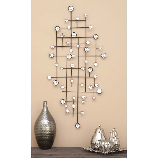 Deco 79 Metal Abstract Wall Decor with Crystal Embellishments, 20" x 1" x 42", Silver