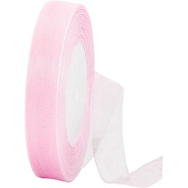 Sheer Macaron Pink Organza Chiffon 15mm Gift Wrap, 45m Chiffon Hair Ribbon, Wedding Decor