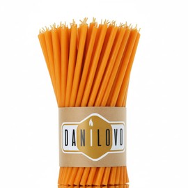 Danilovo Thin Taper Beeswax Candles - Honey-Scented, Decorative Candles Ideal for Birthday Decoration or Church Prayers - Red Drip Free, Tall & Smokeless Pack of 50 pcs, 6.4 x 0.22 inch