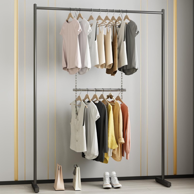 LOMILD Closet Hanging Rod, Adjustable Width and Height Closet Extender