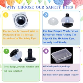 20Pcs 3D Clear Safety Eyes and Washers - Thalinfayi 30mm Round Pupils Safety Eyes Crochet Amigurumi Eyes for DIY Making or Replace of Amigurumi, Crafts, Crochet Doll Supplies