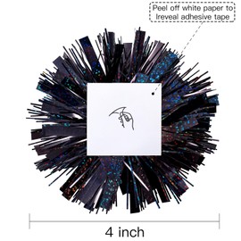 WRAPAHOLIC 4 Inch 12 Count Self-Adhesive Tinsel Bows Gift Wrap Accessory - Black Christmas Tinsel Bows for Gift Wrapping Holiday Christmas Birthday Party