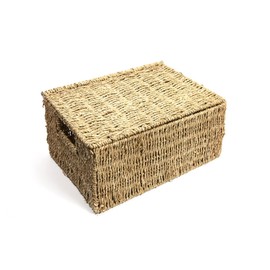 Woodluv Storage Boxes With Lids, Storage Baskets With lids, Woven Natural Seagrass, Storage Baskets for Shelves, Gift Hamper basket, Large