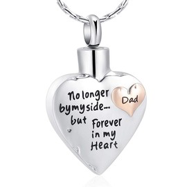 constantlife Cremation Jewelry for Ashes - No Longer by My Side But Forever in My Heart Heart Shape Pendant Memorial Urn Necklace Keepsake Gift for Women (Dad)