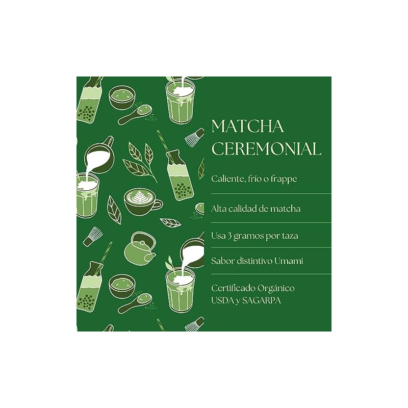 Matcha México Té Matcha Orgánico Ceremonial, Grado Ceremonial, 100 Puro,250g,