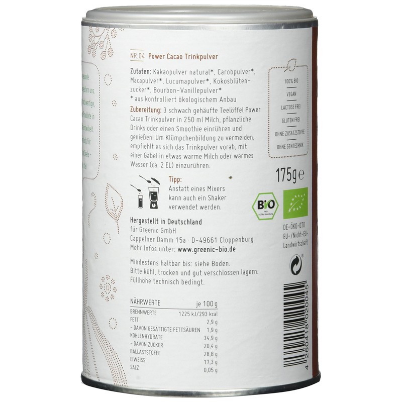 Greenic Power Cacao Superfood Drinking Powder Mixture 175 g