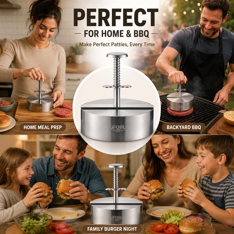 UFORU 4.5 Inch Burger Press,304 Stainless Steel Hamburger Patty Maker,Heavy