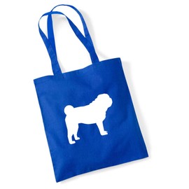 HUURAA Jute Bag Pug Silhouette Bag Cotton 10 Litres Size with Motif for Dog Lovers Gift Idea for Friends and Family, Bright royal