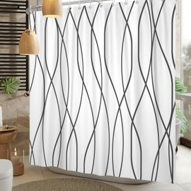 ChloropLastid Boho Black and White Line Shower Curtain 72x72 Inch Abstract Black Minimalist Geometric Striped Bath Curtain Mid Century Modern Bathroom Waterproof Fabric Decor Curtains Set