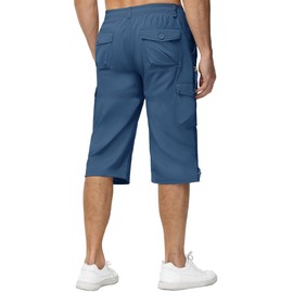 KEFITEVD 3/4 Length Mens Shorts Baggy Cargo Work Shorts Elastic Waist Long Capri Shorts,Grey Blue,34