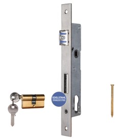 ATTAS Mortice Lock with Profile Cylinder for Swing Gates - Backset 20 mm, for Garden Gate, Pipe Frame Lock, Suitable for Frame Profile Frame Lock, Interchangeable Function, DIN Left & DIN Right Garden
