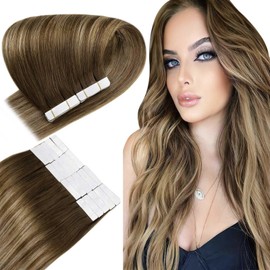 Easyouth Tape in Hair Extensions Balayage Dark Brown to Caramel Blonde with Dark Brown #4/27/4 Tape in Extensions Natural Tape in Brown Hair Extensions Human Hair 14 Inch 50g 20 Pcs
