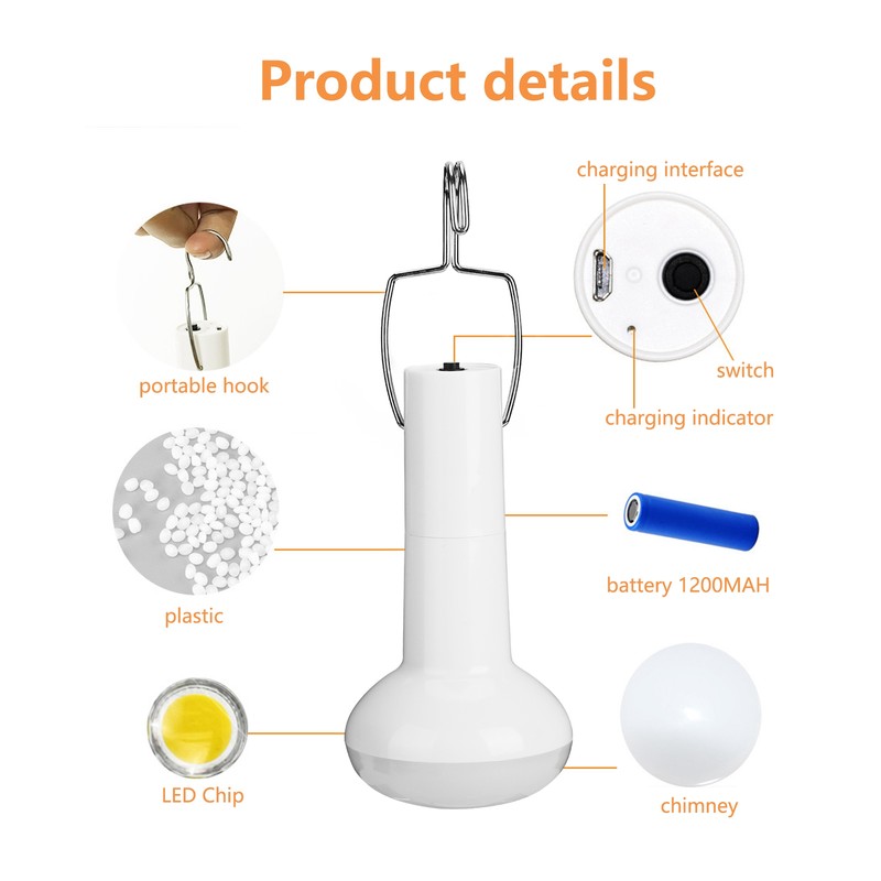 Solar Panel Powered Light Bulb Movable Charging Emergency Lamp for