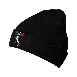Cute Italy Italian Flag Knit Hat Soft Classic Stretchy Ski Beanie Cap Winter Italian Warm Hats for Women Men Black