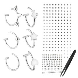 atnayo 251 Pcs Fake Nose Ring, Fake Nose Piercing, Silver Lip Rings for Women