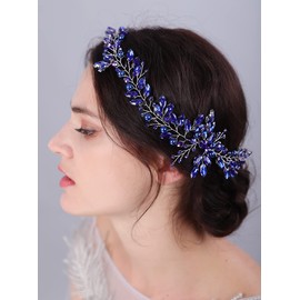 JWICOS Crystal Wedding Headband for Brides Pearl Wedding Hair Accessories Bridal Hair Piece Hair Vine for Women and Girls (Red)