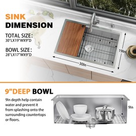 Kitchen Sink Workstation,30 x 19 Inch Stainless Steel Undermount Single Bowl Kitchen Sink Built-in Ledge Drop In Workstation Sink Nice For Placing/Sliding Accessories-Cutting Board,Drying Rack ...
