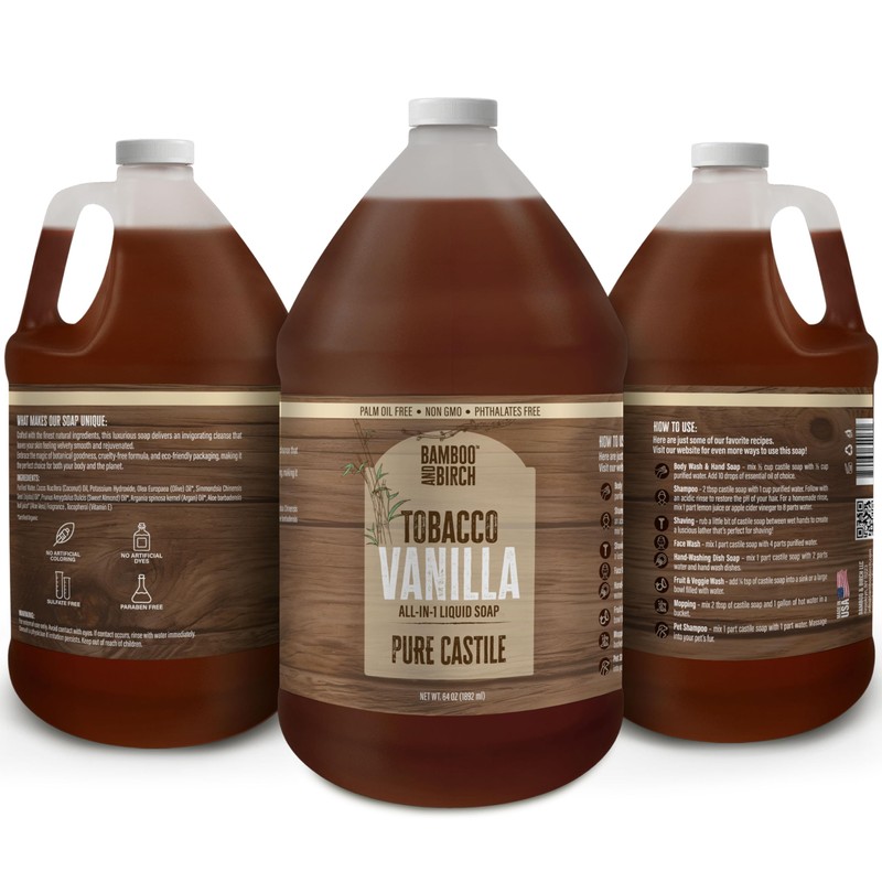 BAMBOO AND BIRCH Pure Castile Soap Liquid, Certified Palm Oil