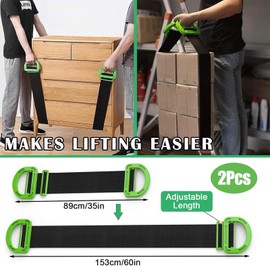 OWLMATE Pack of 2 Carrying Straps Moving Straps 153 cm Heavy Duty Moving Lifting Strap Adjustable Lifting Straps for Heavy Items Piano Washing Machine Furniture Black