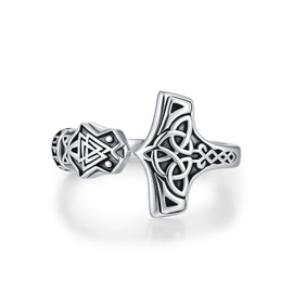 TwoAnts Thors Hammer Ring for Men 925 Sterling Silver Adjustable Celtic Open Rings Norse Viking Jewelry Gift for Women