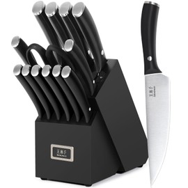 WANGMAZI Premium Chef Knife Set,High Carbon Stainless Steel Ergonomic Triple-rivet Handle,Sharp Knife Set for Kitchen,Hundreds of Years of Masterful Craftmanship(Black,15PCS)