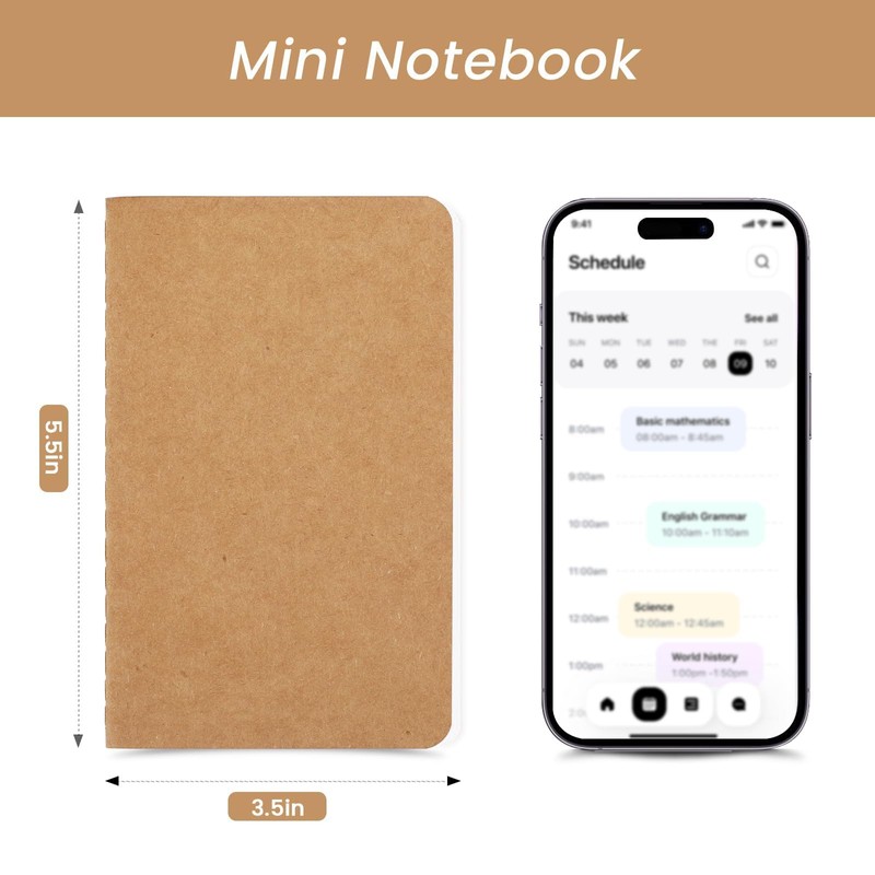 Oucaru 16PCS Mini Notebooks Bulk, 3.5" x 5.5", Brown, 60