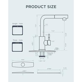 FORIOUS Black Kitchen Faucet with Pull Down Sprayer, Stainless Steel Single Handle Classic Pull Out Bar Sink Faucet for Farmhouse Laundry RV, with Deck Plate for 1 or 3 Holes