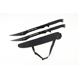 Hero Edge 27" Overall Dual Full Tang Blade Ninja Machete Set Wrapped Handle (Black)