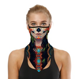 YAYOUREL Halloween Masks for Adults Skull Mask Skeleton Bandana Neck Gaiter Face Mask Covering Ear Loop Hole Triangle Bandanas for Men Women Summer UV Face Scarf Mask Cover for Fishing